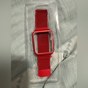 Red Stainless Steel Mesh Smart Watch Frame and Band